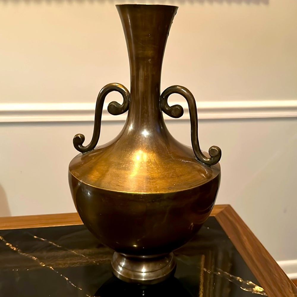 Vintage Solid Brass Vase 12 inch tall 7 inc wide with Elegant Handles